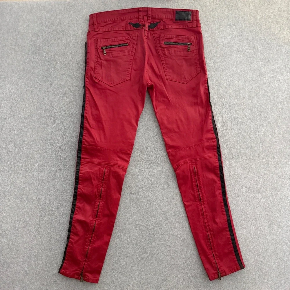 Robin's Jean Mens Red Biker Moto Jeans Quilted Knee Side Stripe Size 34x33 USA